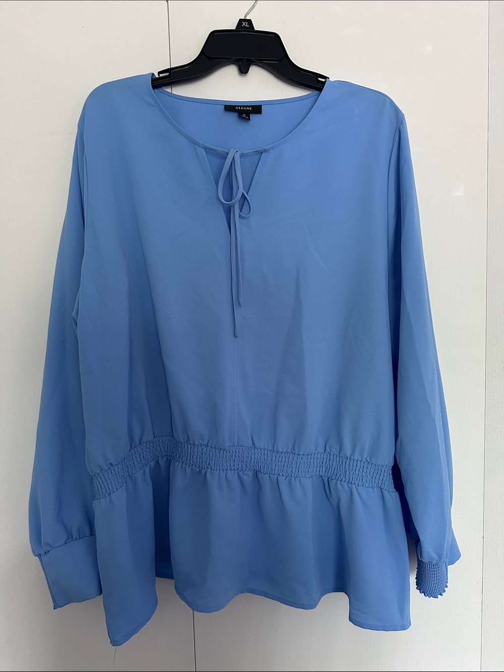 Alfani Light Blue Tie-Neck Peplum Blouse